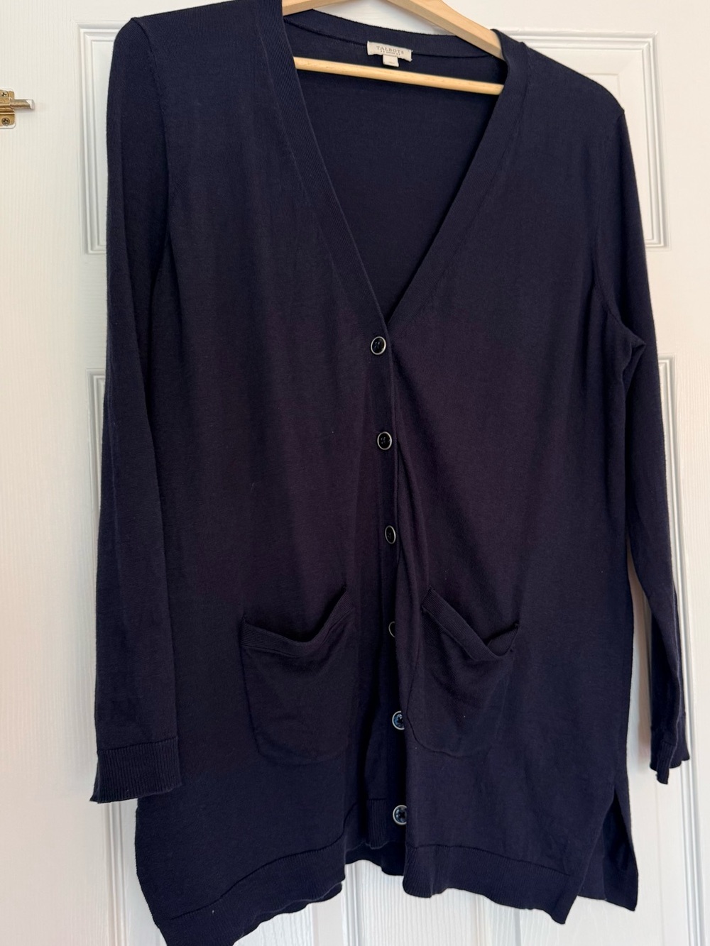 Talbots Dark Navy Long V‑Neck Button Cardigan